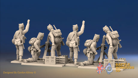WW2 British Commando mortar teams in cap comforters, rear view