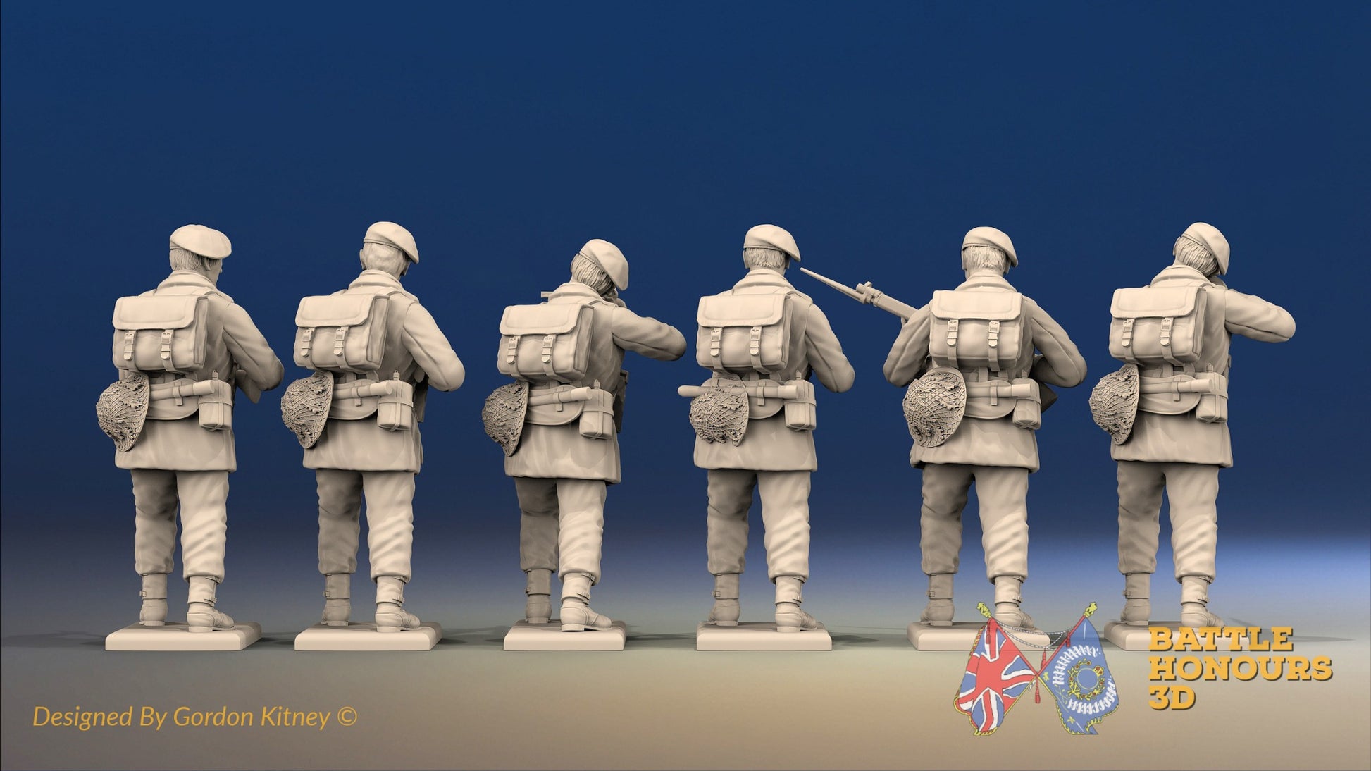 WW2 British Commando Green Beret Standing Firing miniature figures rear view