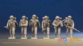 WW2 British Infantry Battle Dress Helmet Advancing miniature figures front view