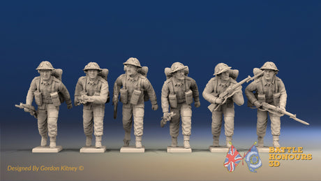 WW2 British Infantry Battle Dress Helmet Advancing miniature figures front view