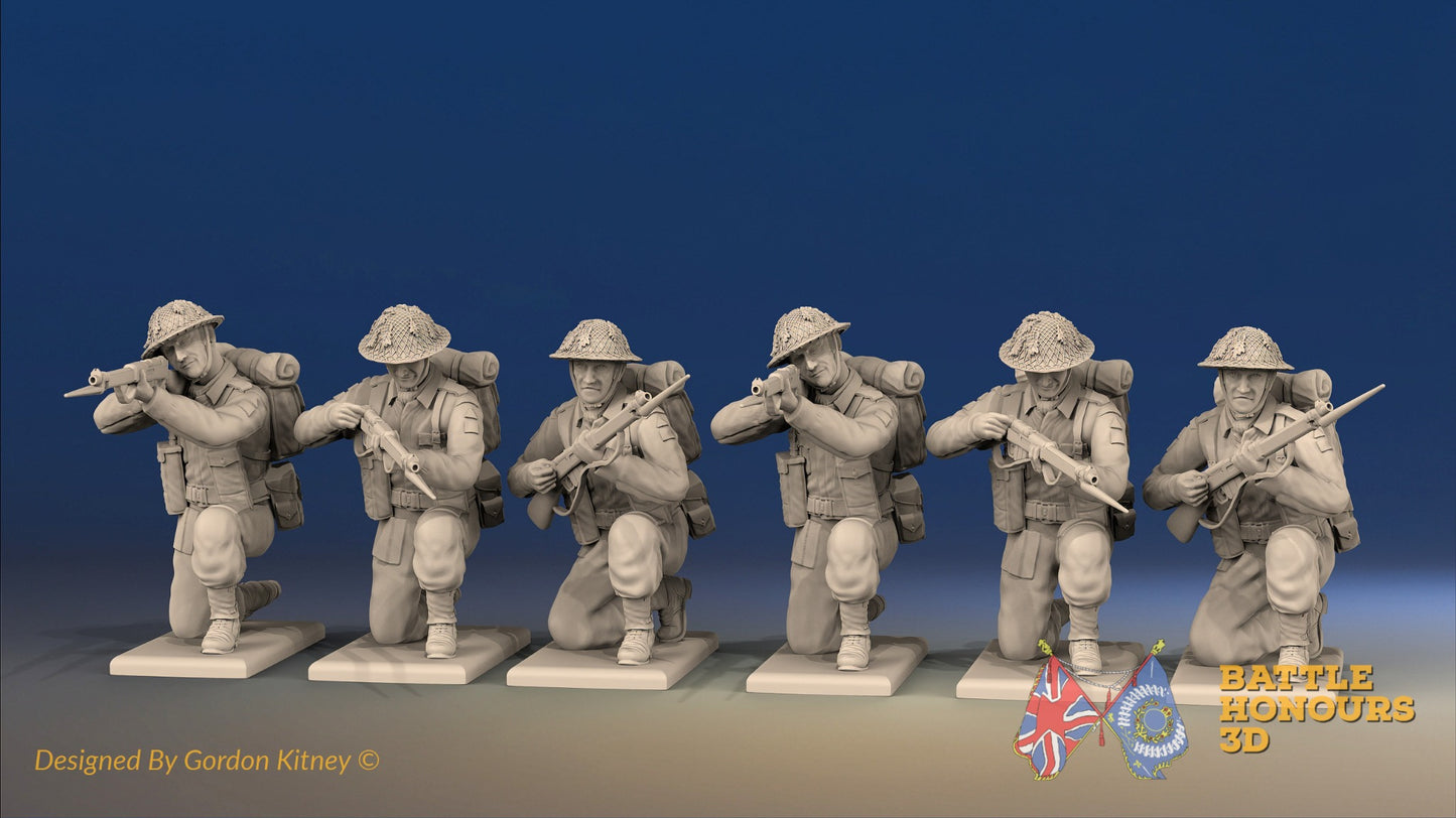 WW2 British Infantry Battle Dress Kneeling miniature figures front view