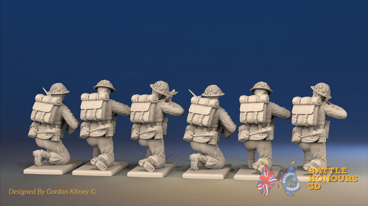 WW2 British Infantry Battle Dress Kneeling miniature figures rear view