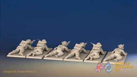 WW2 British Infantry Battle Dress Prone miniature figures rear view