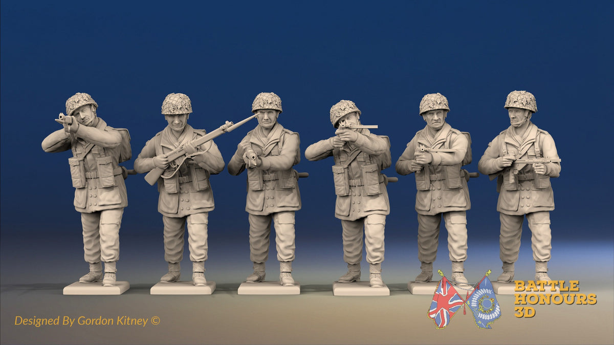 WW2 British Paratroopers Helmet Standing Firing miniature figures front view