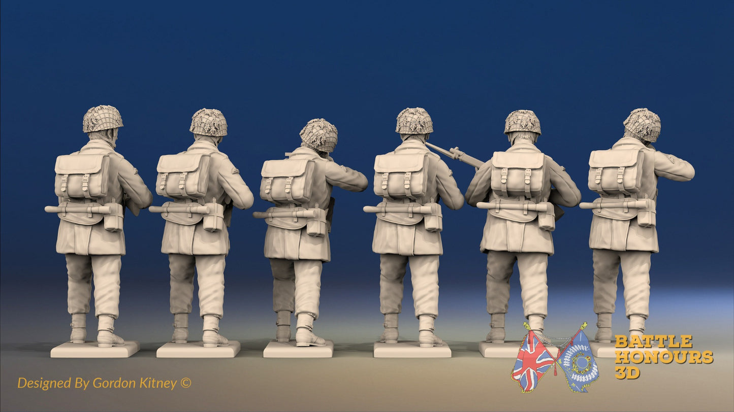 WW2 British Paratroopers Helmet Standing Firing miniature figures rear view