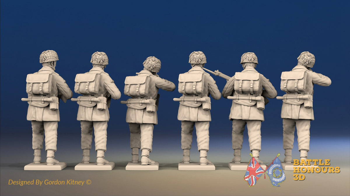 WW2 British Paratroopers Helmet Standing Firing miniature figures rear view