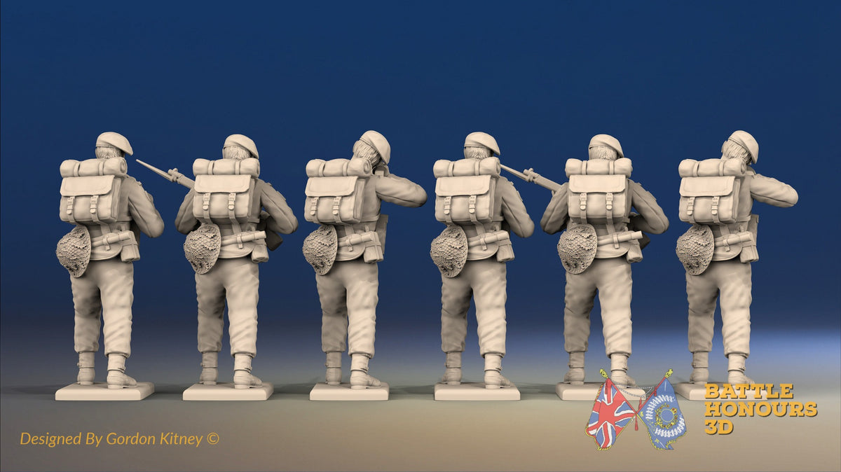 WW2 British Royal Marine Commando Green Beret Standing Firing miniature figures rear view