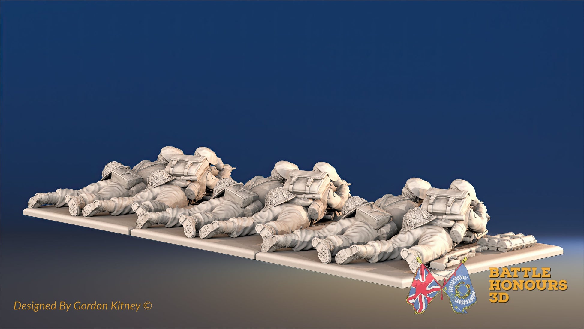 Royal Marine PIAT team firing prone in battle dress rear view