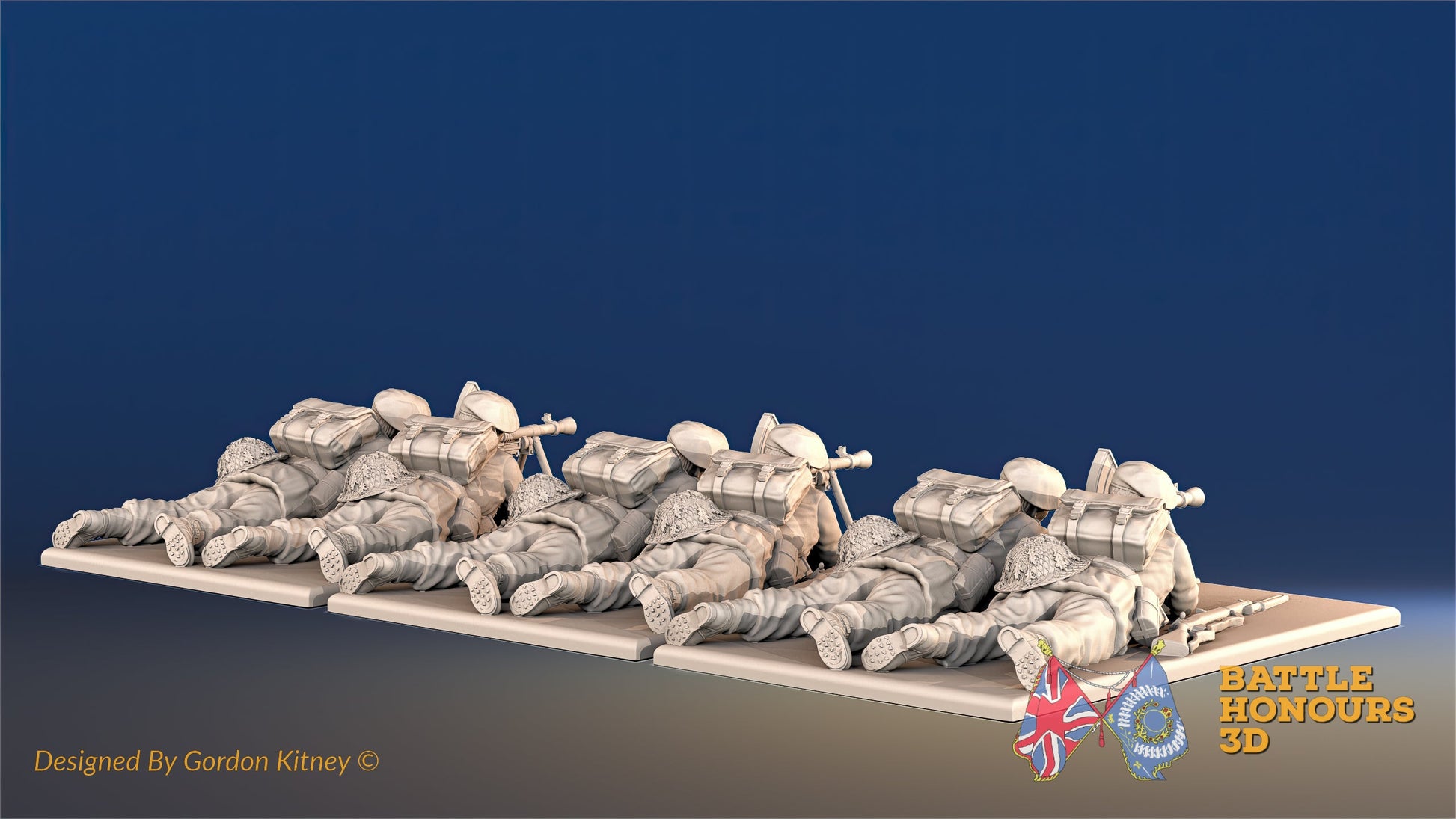 Royal Marine Commando Bren gun team firing prone rear view