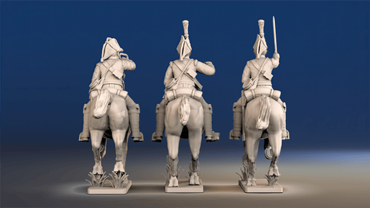Napoleonic British Heavy Dragoons galloping command rear view