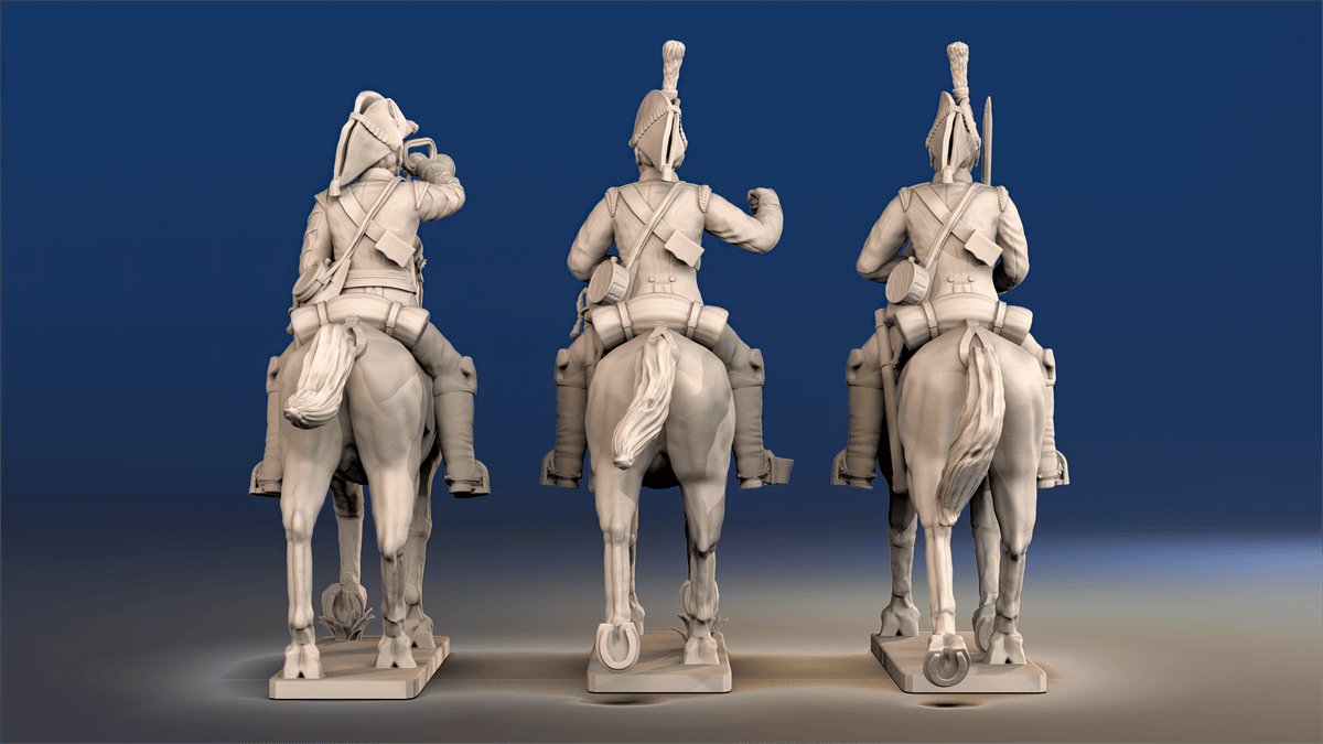 Napoleonic British Heavy Dragoons trotting command rear view