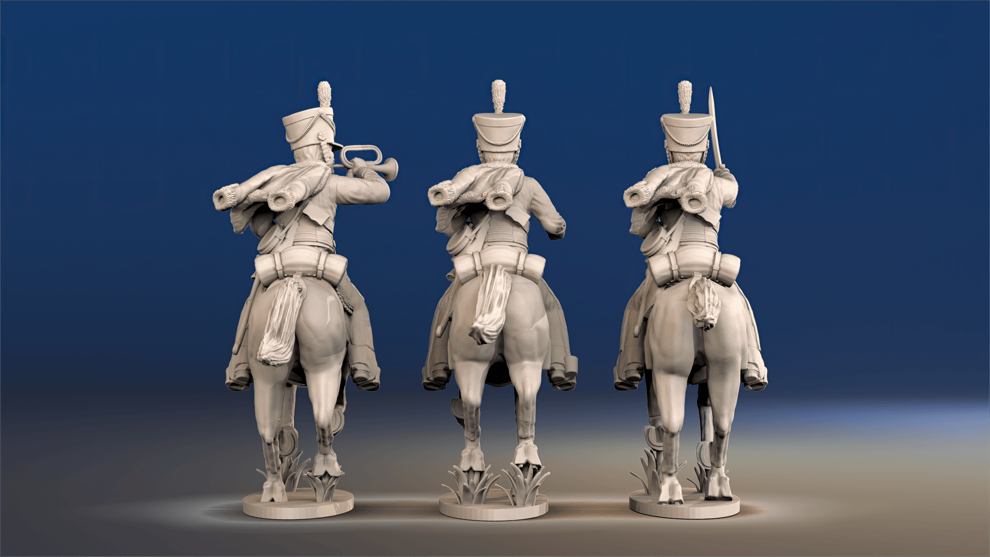 Napoleonic British Hussars Bell Shako galloping command rear view