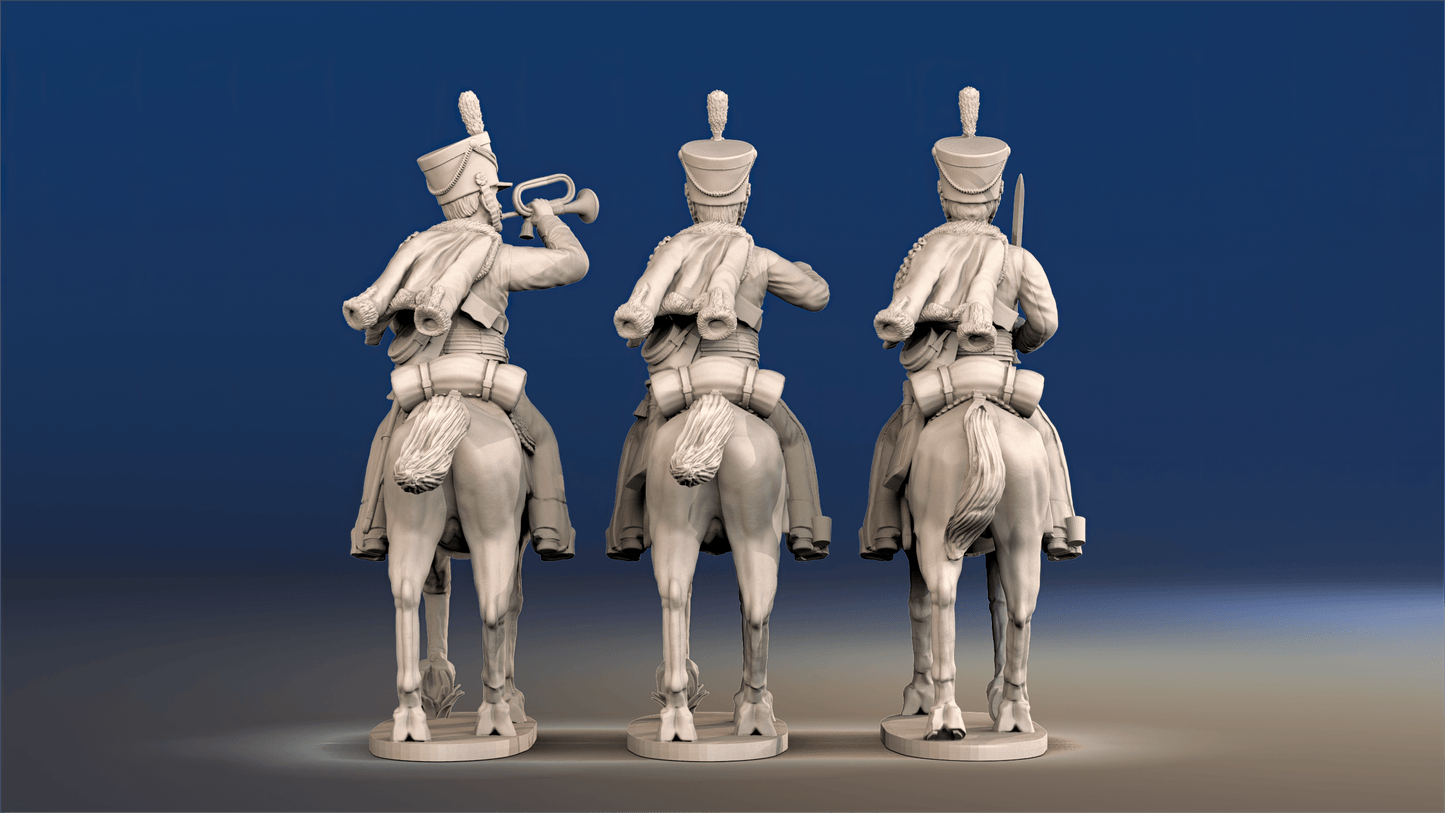 Napoleonic British Hussars Bell Shako trotting command rear view