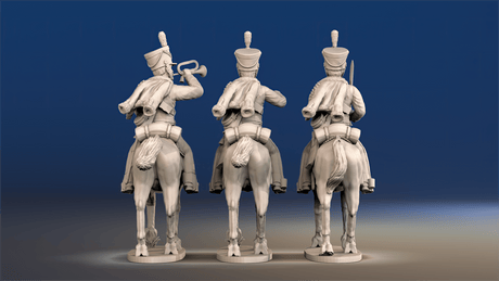 Napoleonic British Hussars Bell Shako trotting command rear view