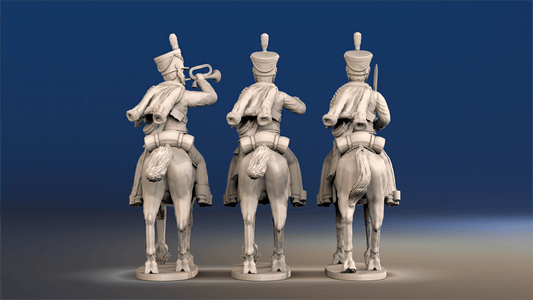 Napoleonic British Hussars Bell Shako trotting command rear view