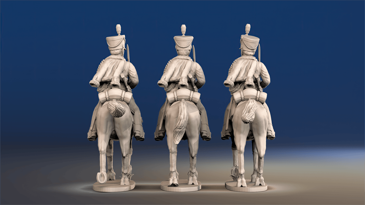 Napoleonic British Hussars Bell Shako trotting rear view