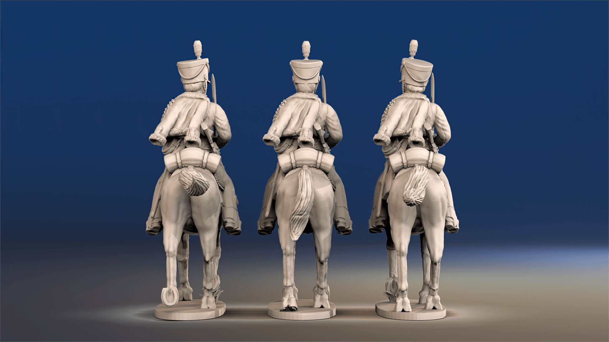Napoleonic British Hussars Bell Shako trotting rear view