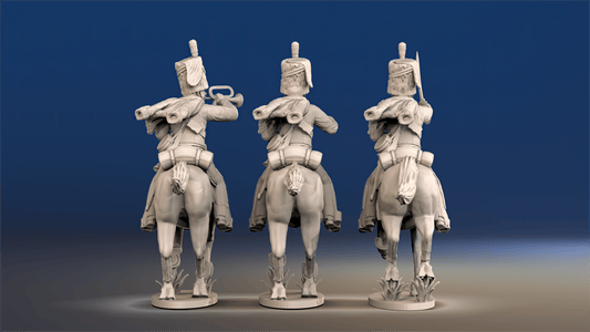 Napoleonic British Hussars Busby galloping command rear view