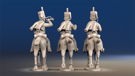 Napoleonic British Hussars Busby trotting command rear view