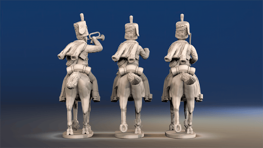 Napoleonic British Hussars Busby trotting command rear view