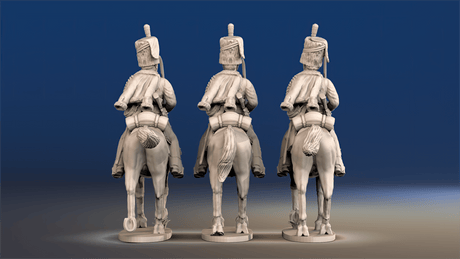 Napoleonic British Hussars Busby trotting rear view