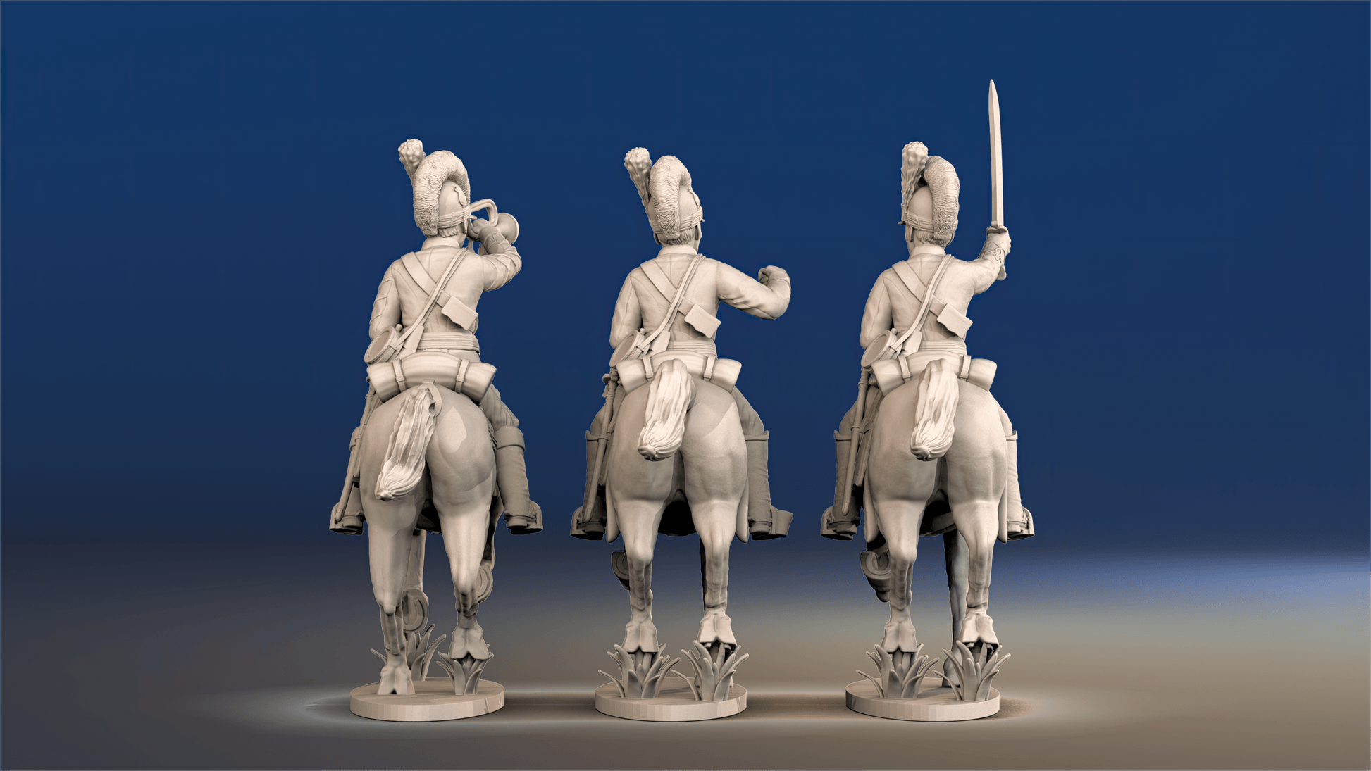 Napoleonic British Light Dragoons Tarleton galloping command rear view