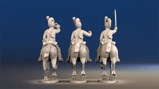 Napoleonic British Light Dragoons Tarleton galloping command rear view