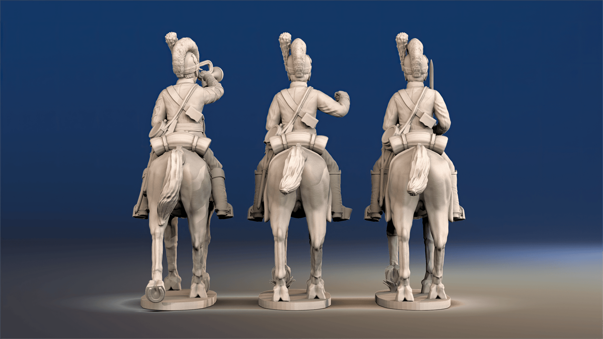 Napoleonic British Light Dragoons Tarleton trotting command rear view