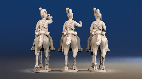 Napoleonic British Light Dragoons Tarleton trotting command rear view