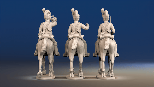 Napoleonic British Light Dragoons Tarleton trotting command rear view