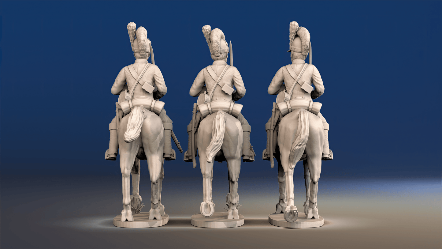 Napoleonic British Light Dragoons Tarleton trotting rear view