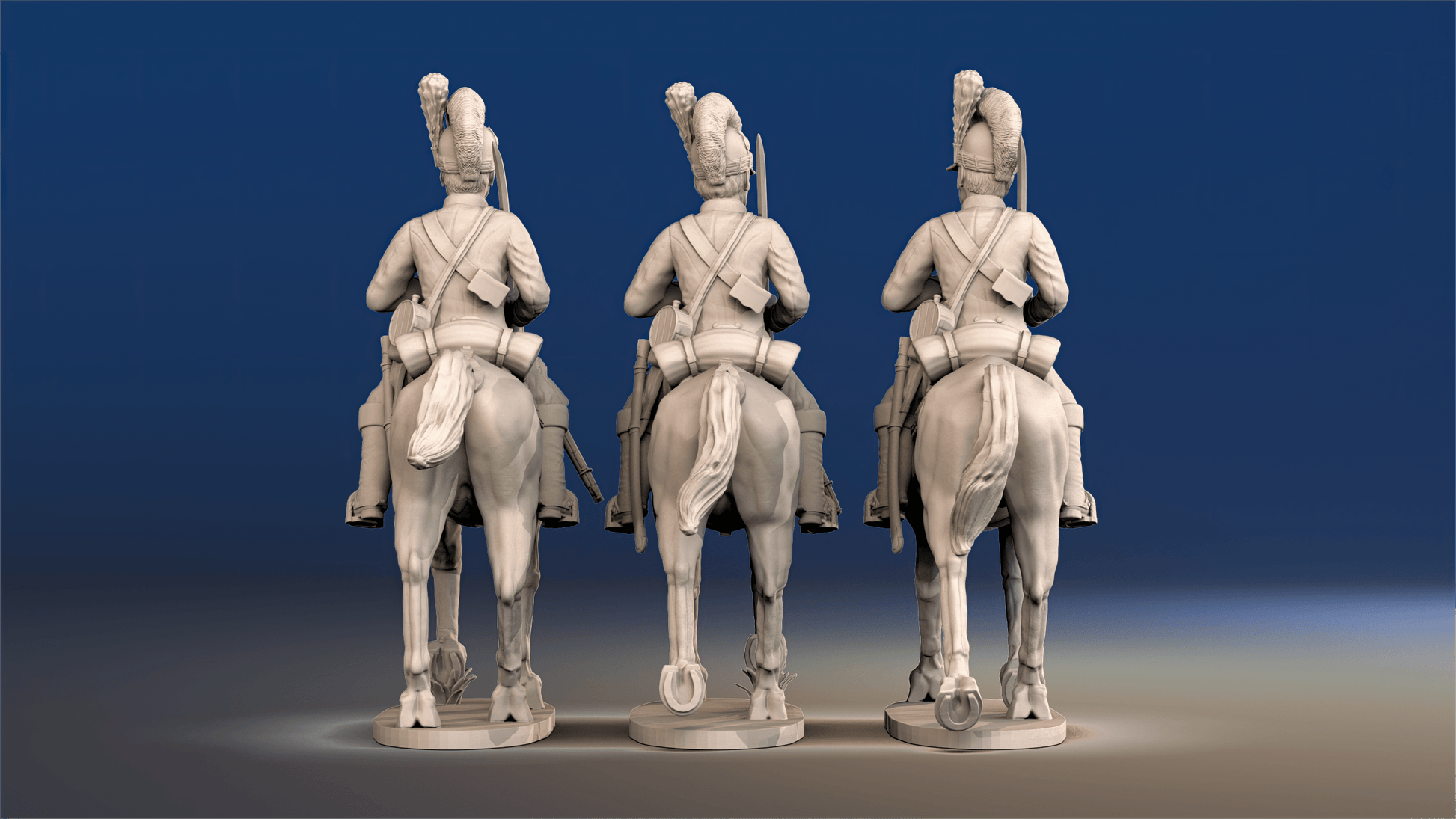Napoleonic British Light Dragoons Tarleton trotting rear view