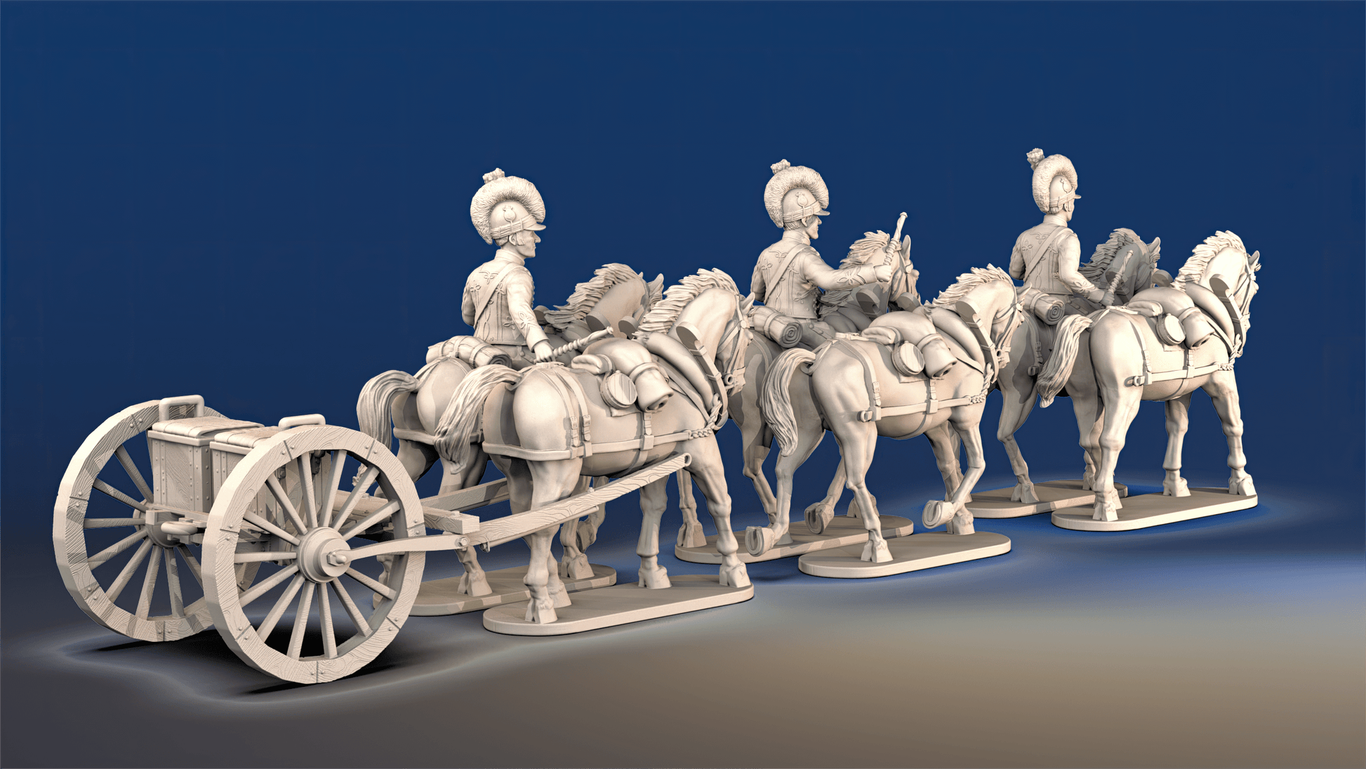 Napoleonic British Royal Horse Artillery 6-horse trotting limber rear view