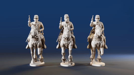 CSA Virginia cavalry galloping with pistol forage cap rear view