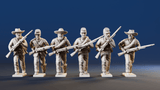 CSA infantry skirmishers advancing forage cap rear view