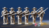 Confederate infantry skirmishing advancing figures in hats