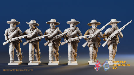 Confederate infantry skirmishing advancing figures in hats