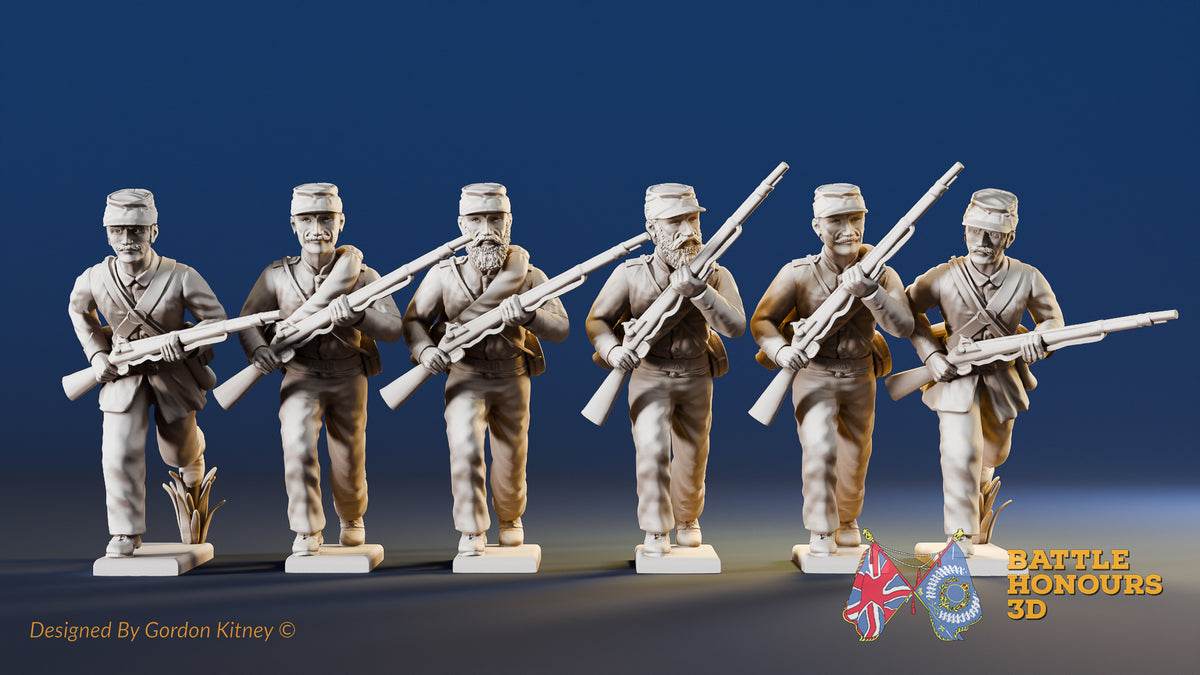 Confederate infantry skirmishing advancing figures in kepis