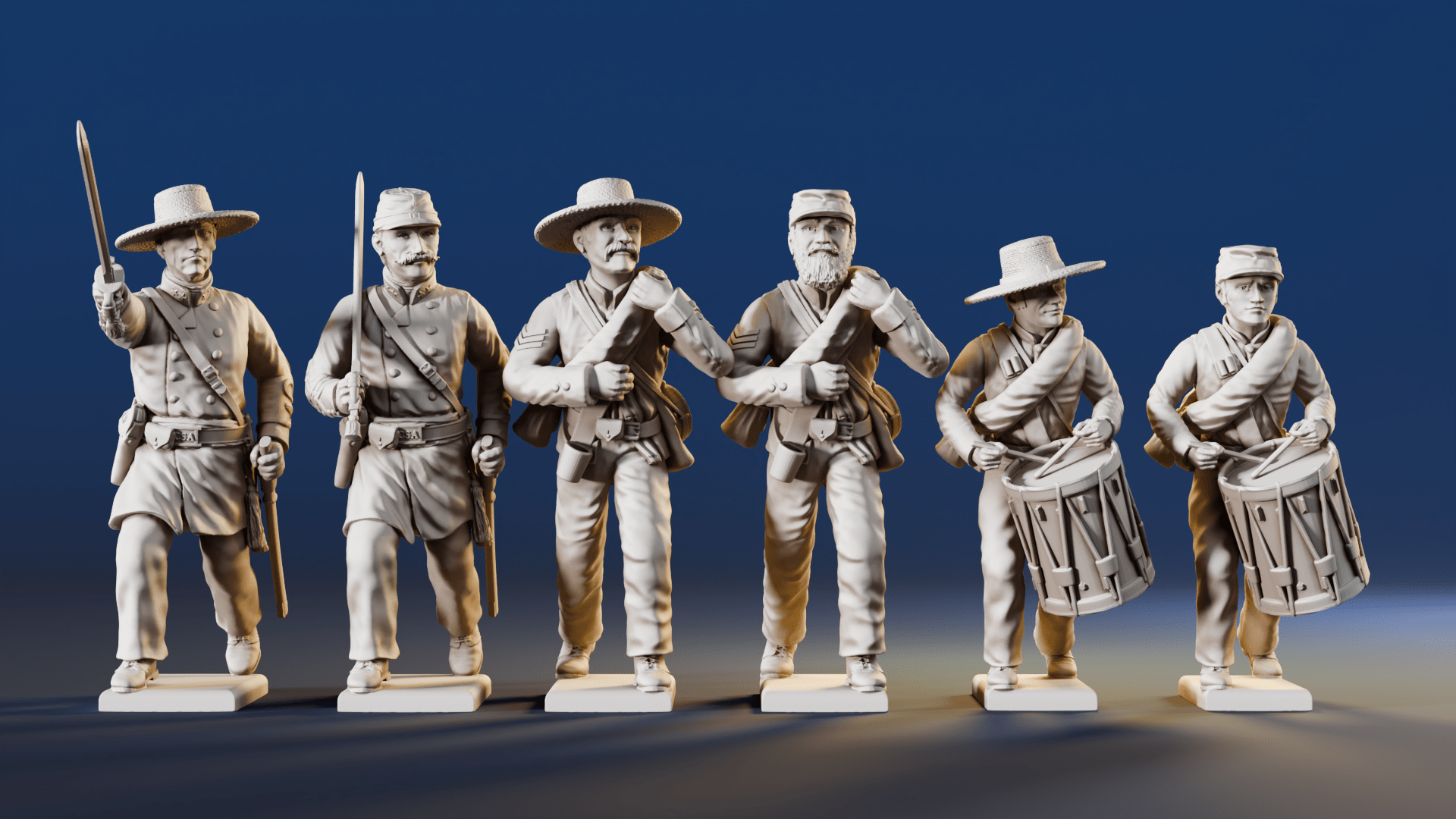 CSA right shoulder shift marching infantry command rear view