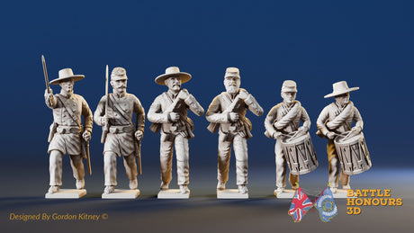 CSA right shoulder shift marching infantry command in mixed forage caps for ACW wargaming