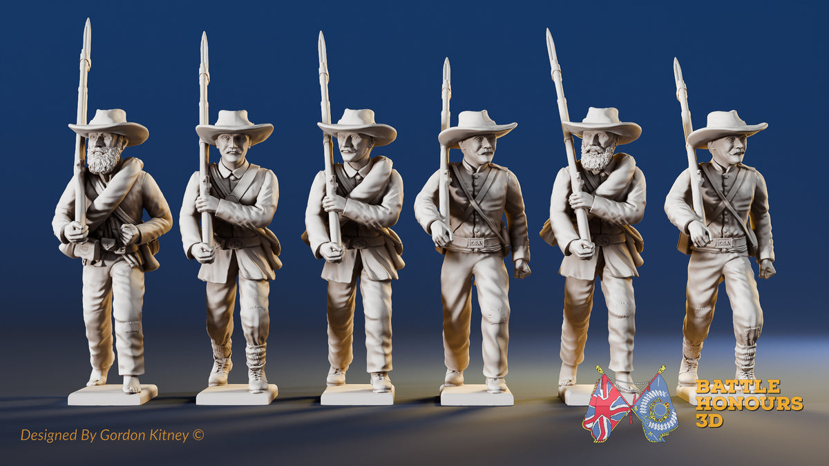 Confederate right shoulder shift marching infantry in hats, variant 3