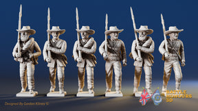 Confederate right shoulder shift marching infantry in hats, variant 3