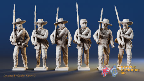 Confederate right shoulder shift marching infantry with mixed headdress, variant 1