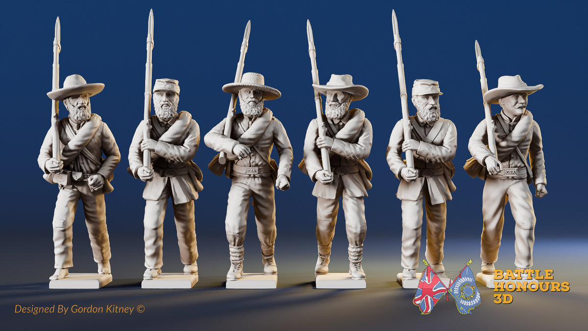 Confederate right shoulder shift marching infantry with mixed headdress, variant 6