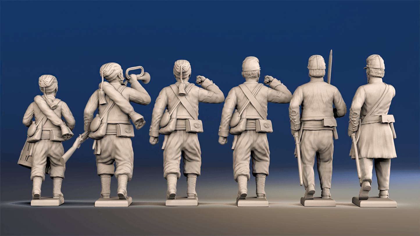 Confederate skirmishing Zouave command rear view