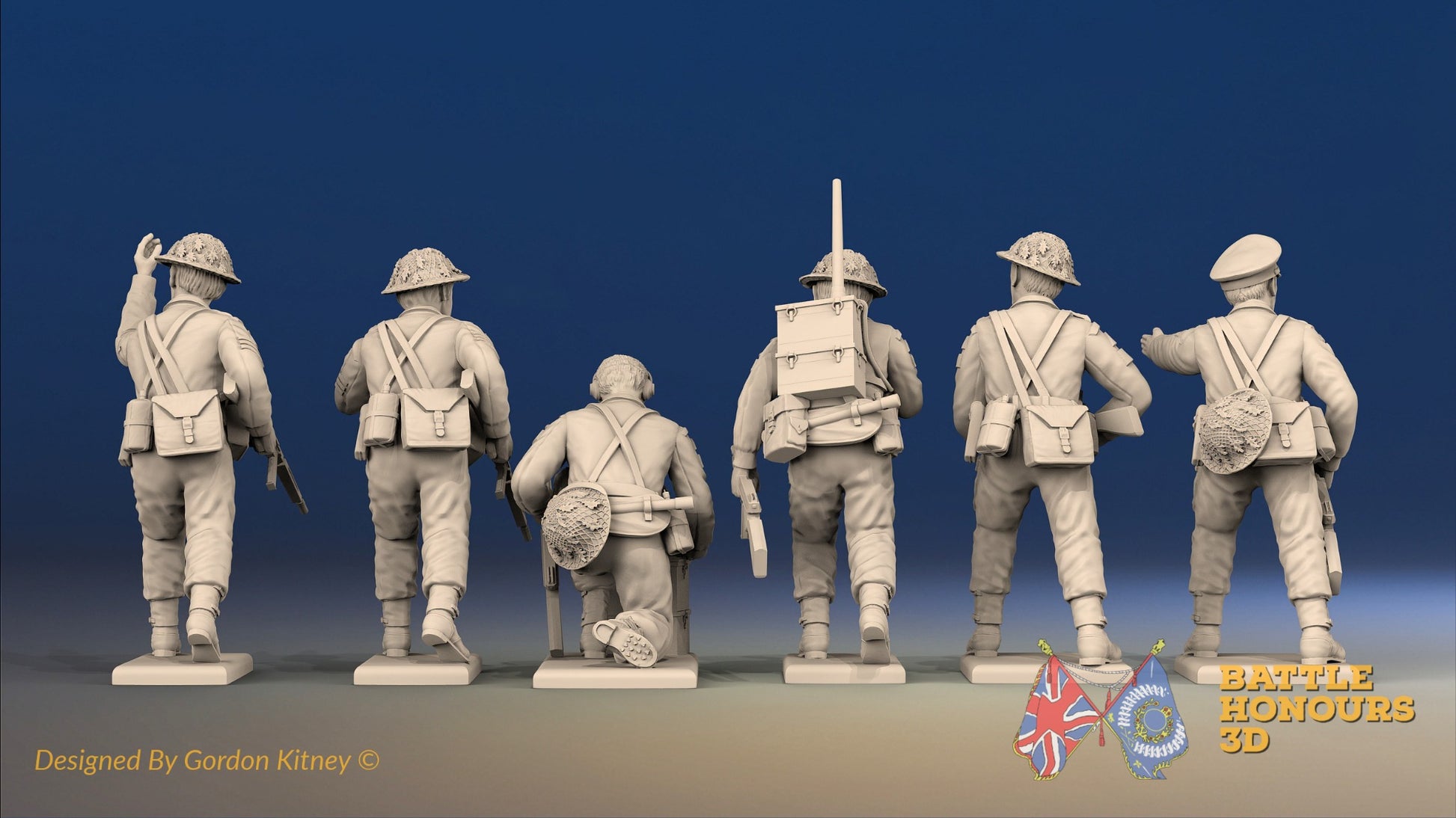 WW2 Canadian Battledress Command miniature figures rear view