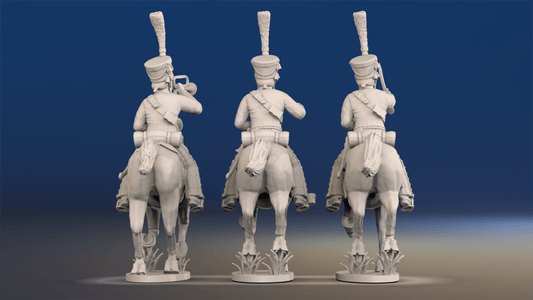 Napoleonic French Hussar Command - Campaign Dress, Shako, Galloping