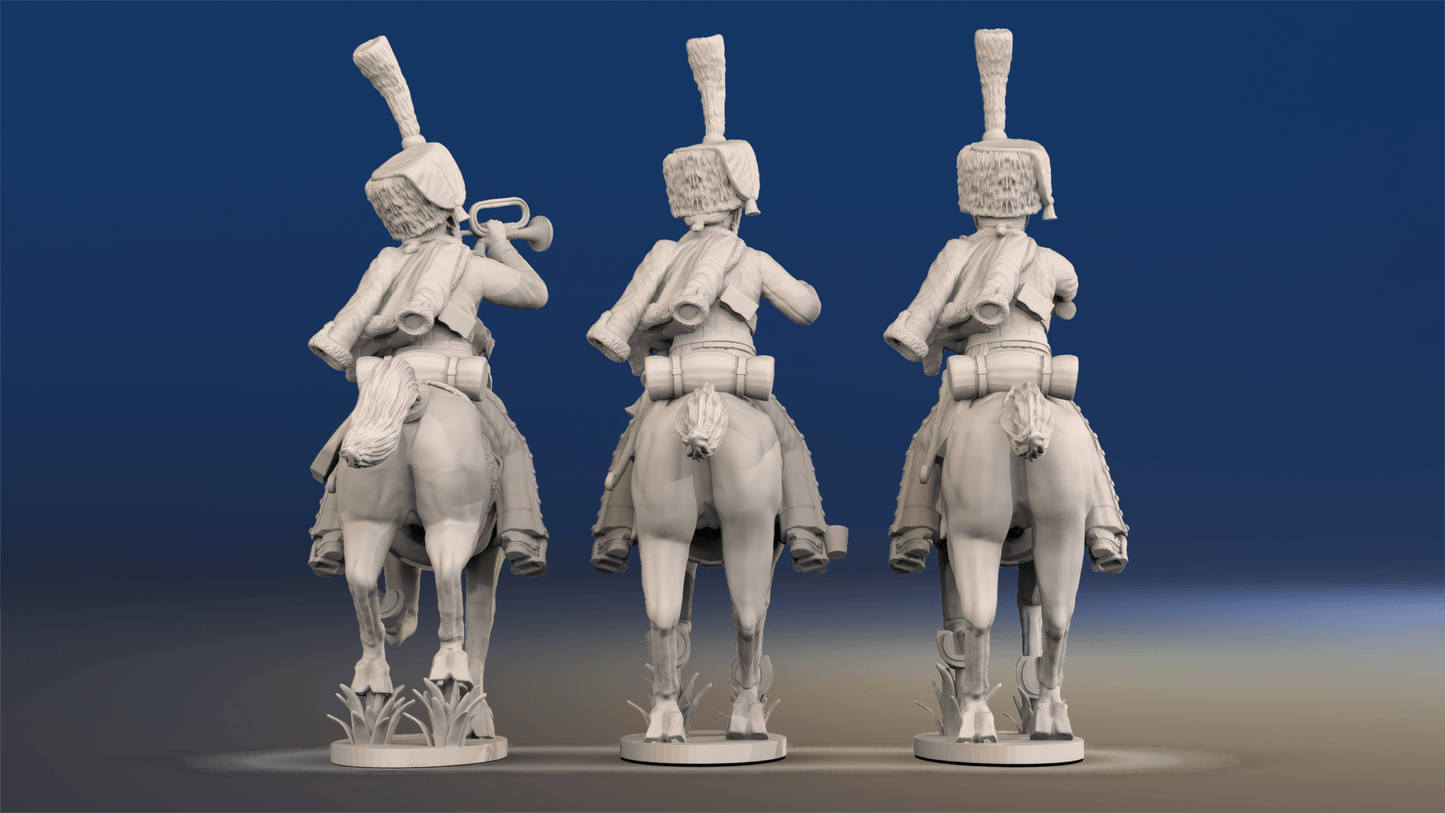 Napoleonic French Hussar Command - Full Dress, Shako, Galloping