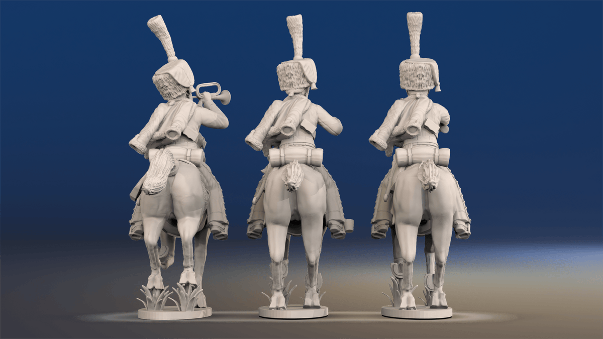 Napoleonic French Hussar Command - Full Dress, Shako, Galloping