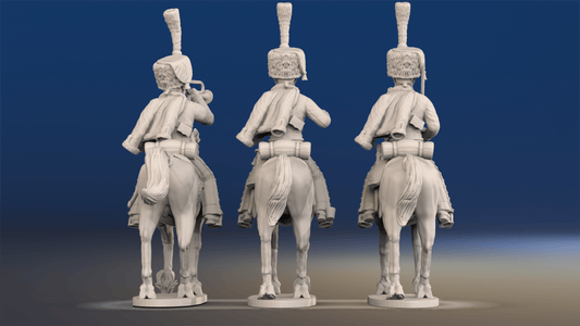 Napoleonic French Hussar Command - Full Dress, Shako, Trotting